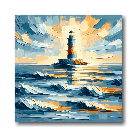 Large canvas wall art - Abstract Lighthouse ocean scene, moody vibes, Available in 3 large sizes.
