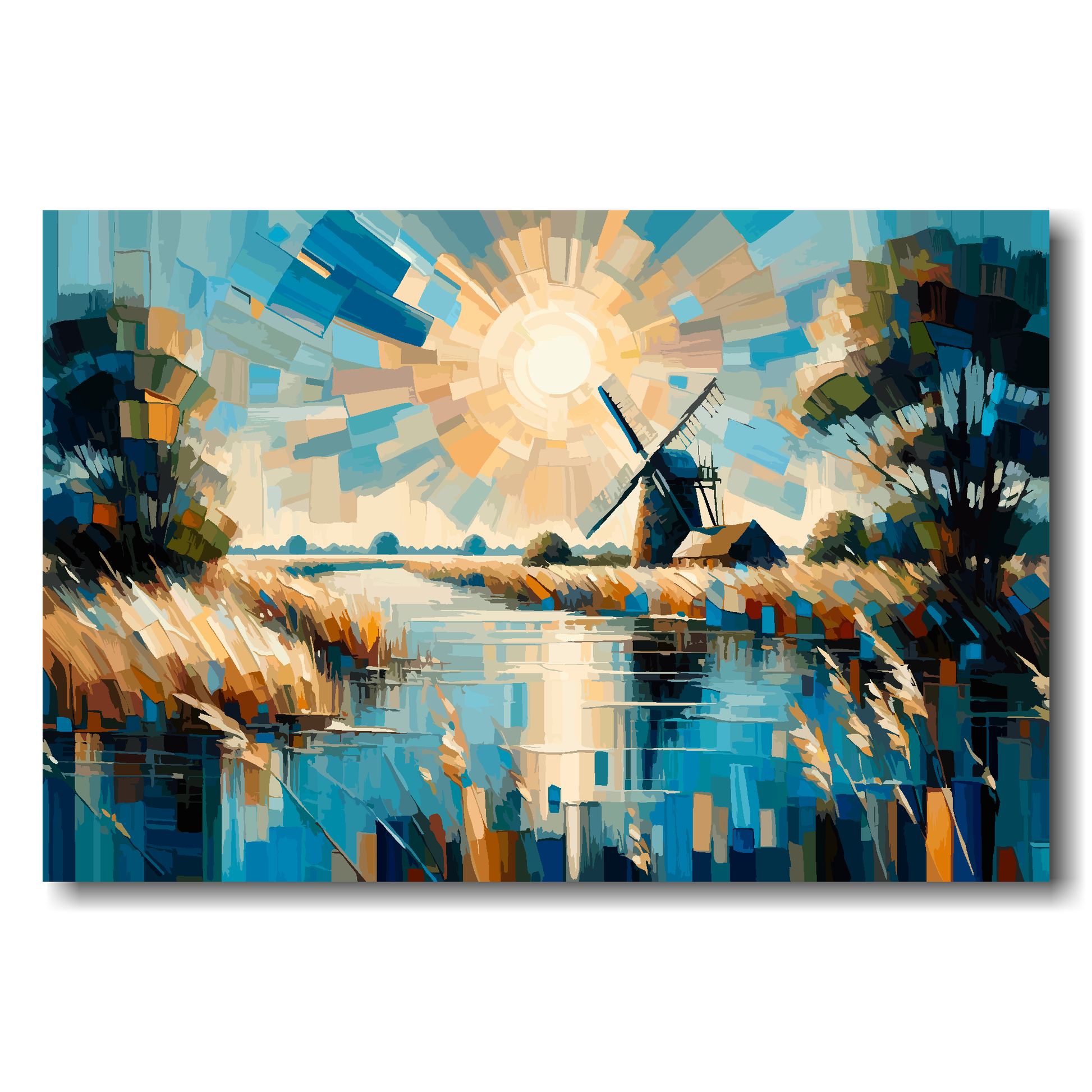 Large canvas wall art - A vibrant multi-coloured abstract of the Norfolk Broads landscape. Available in 3 large sizes.