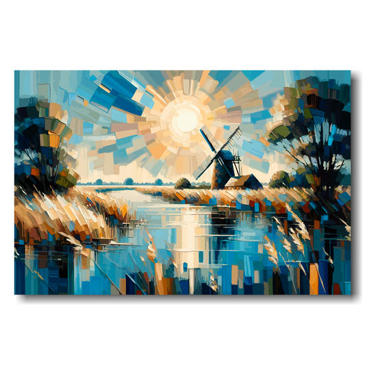 Large canvas wall art - A vibrant multi-coloured abstract of the Norfolk Broads landscape. Available in 3 large sizes.