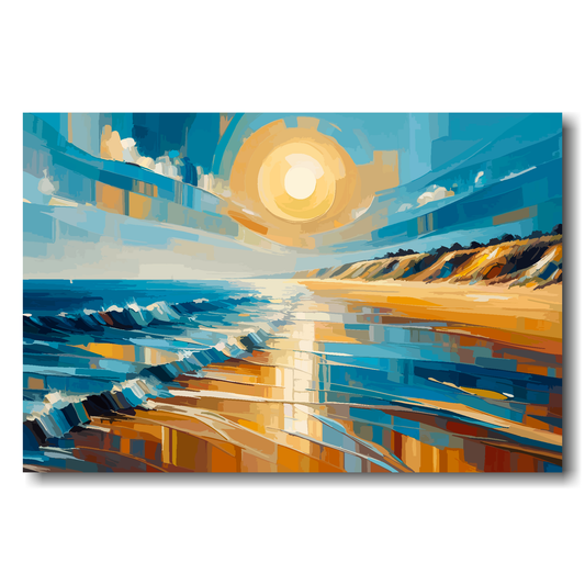 Large canvas wall art - A vibrant multi-coloured golden beach landscape. Available in 3 large sizes.