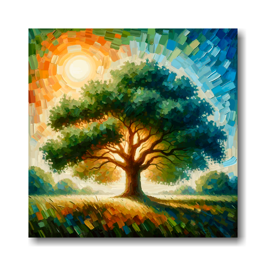 Large canvas wall art - Colourful Abstract of a Oak Tree, part of the UK CANVAS tree collection. Available in 3 large sizes.