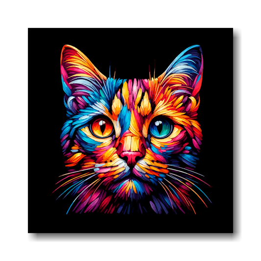 Large canvas wall art - A vibrant multi-coloured head portrait of a Ocicat. Available in 3 large sizes.