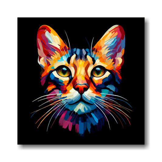Large canvas wall art - A vibrant multi-coloured head portrait of a Oriental Cat. Available in 3 large sizes.