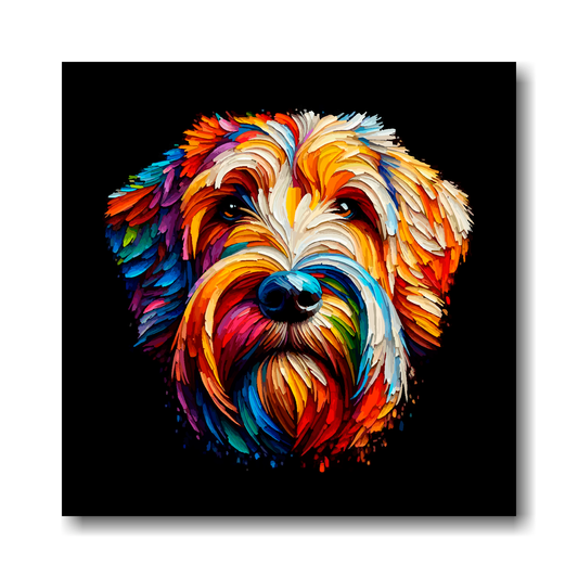 Large canvas wall art - A multi-coloured abstract head portrait of a Otterhound Dog. Available in 3 large sizes.