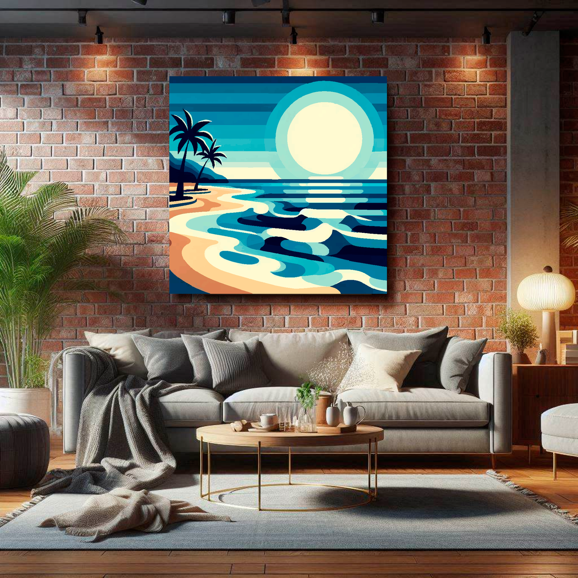 Large canvas wall art - Colourful Palm Beach, tropical beach scene. Available in 3 large sizes.