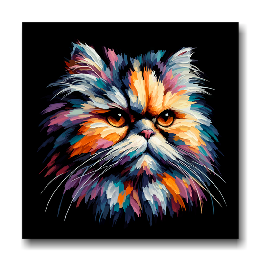 Large canvas wall art - A vibrant multi-coloured head portrait of a Persian Cat. Available in 3 large sizes.