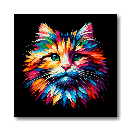 Large canvas wall art - A vibrant multi-coloured head portrait of a Ragamuffin Cat. Available in 3 large sizes.