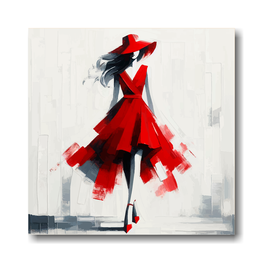 Large canvas wall art - A minimalist fashion dress in Ascot red. Available in 3 large sizes.