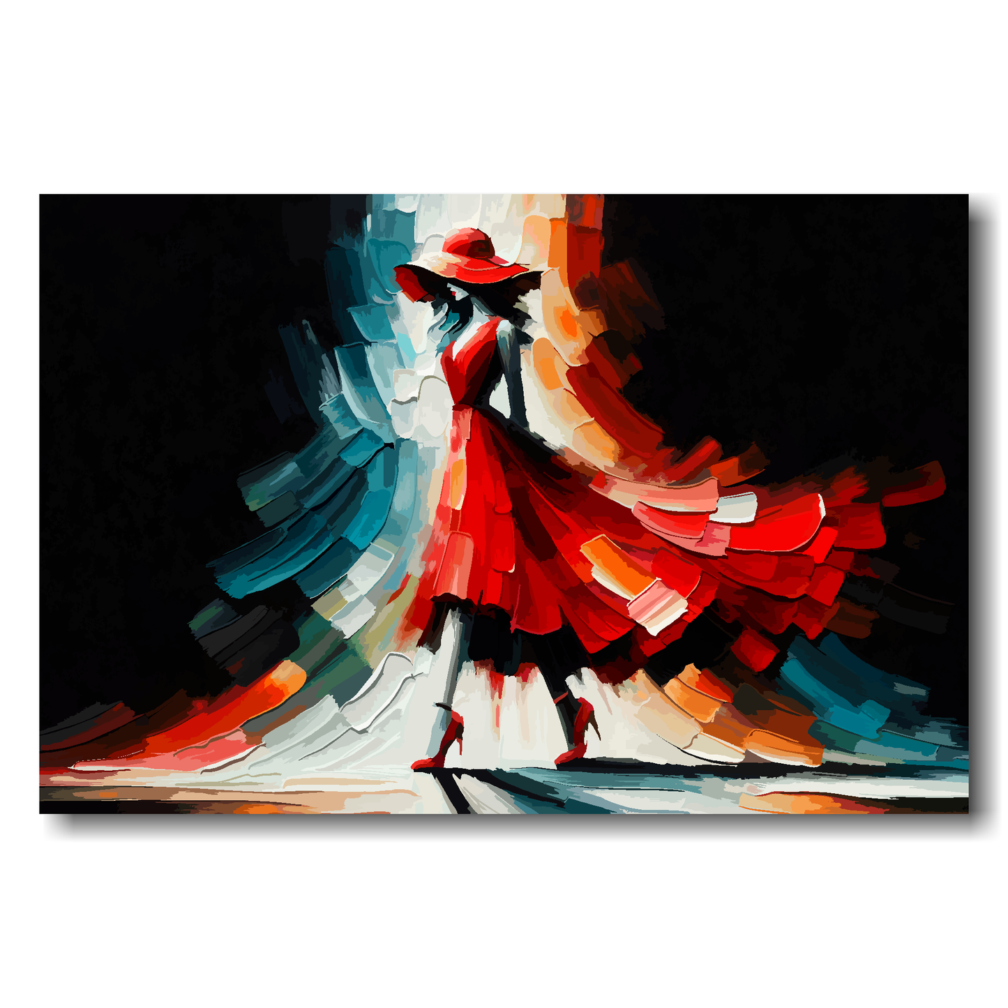 Large canvas wall art - A minimalist painting of woman in a red fashion dress. Available in 3 large sizes.