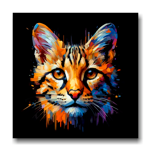 Large canvas wall art - A vibrant multi-coloured head portrait of a Savannah Cat. Available in 3 large sizes.