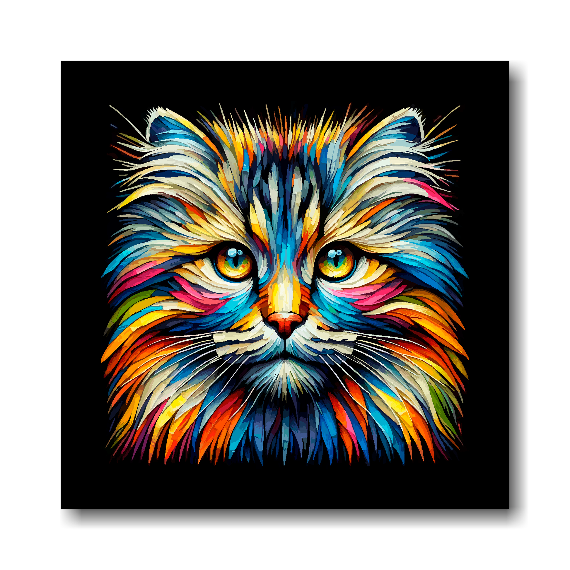 Large canvas wall art - A vibrant multi-coloured head portrait of a Siberian Forest Cat. Available in 3 large sizes.