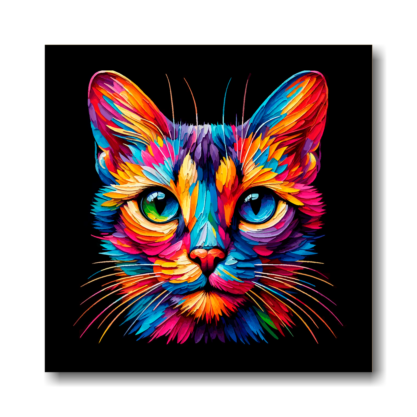 Large canvas wall art - A vibrant multi-coloured head portrait of a Singapura Cat. Available in 3 large sizes.