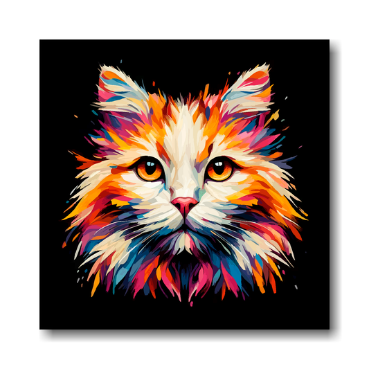 Large canvas wall art - A colourful head portrait of a Turkish Van Cat. Available in 3 large sizes.