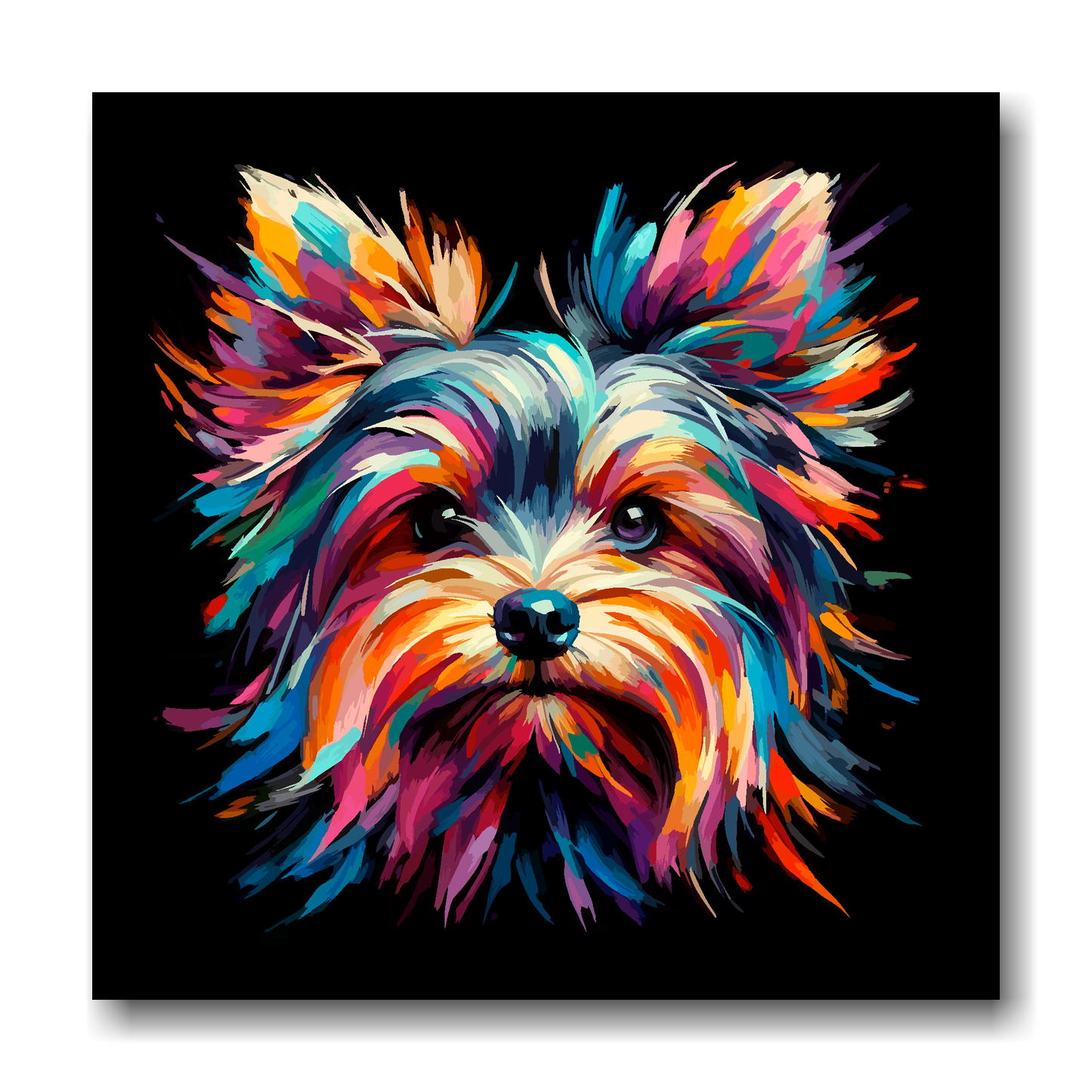 Large canvas wall art - A multi-coloured head portrait of a Yorkshire Terrier. Available in 3 large sizes.