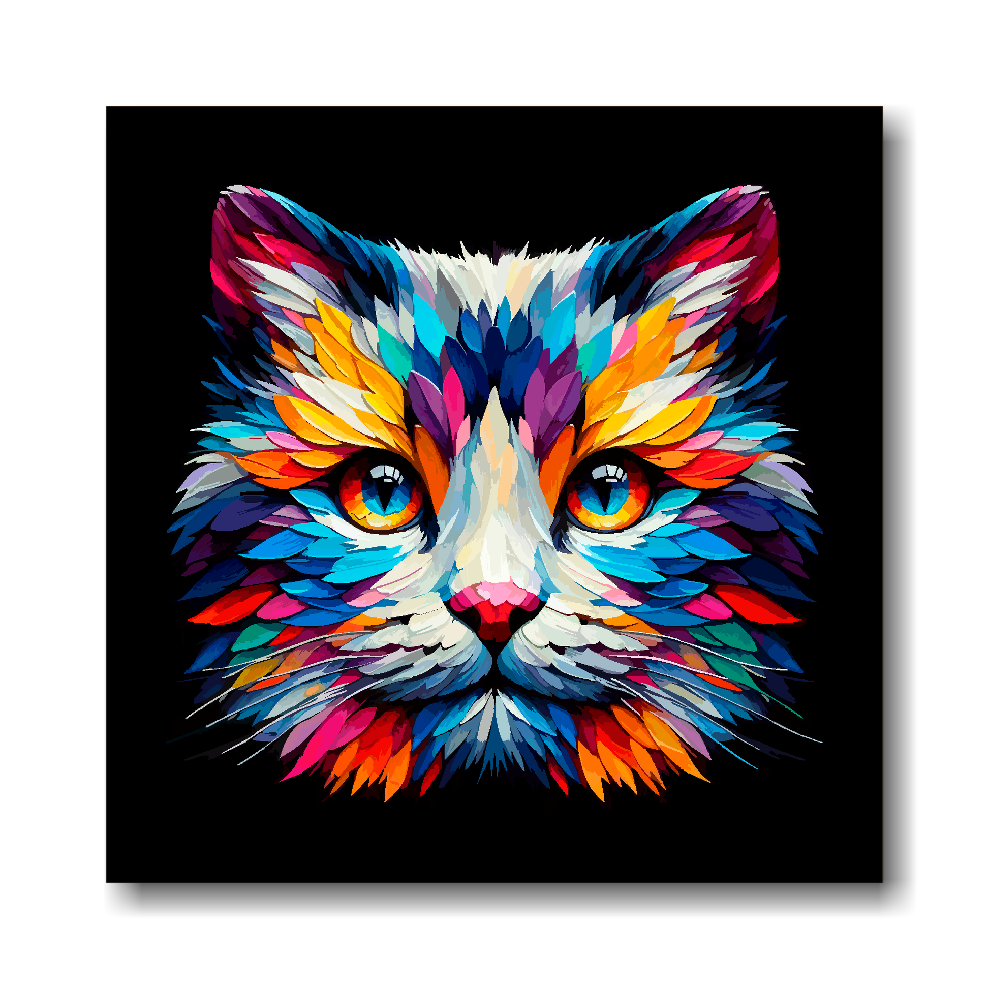 Large canvas wall art - A vibrant multi-coloured head portrait of a Snowshoe Cat. Available in 3 large sizes.