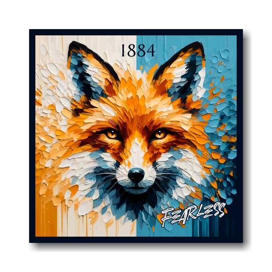 Large Leicester City FC inspired canvas, featuring a large fox head in club colours, with 'Fearless' text.