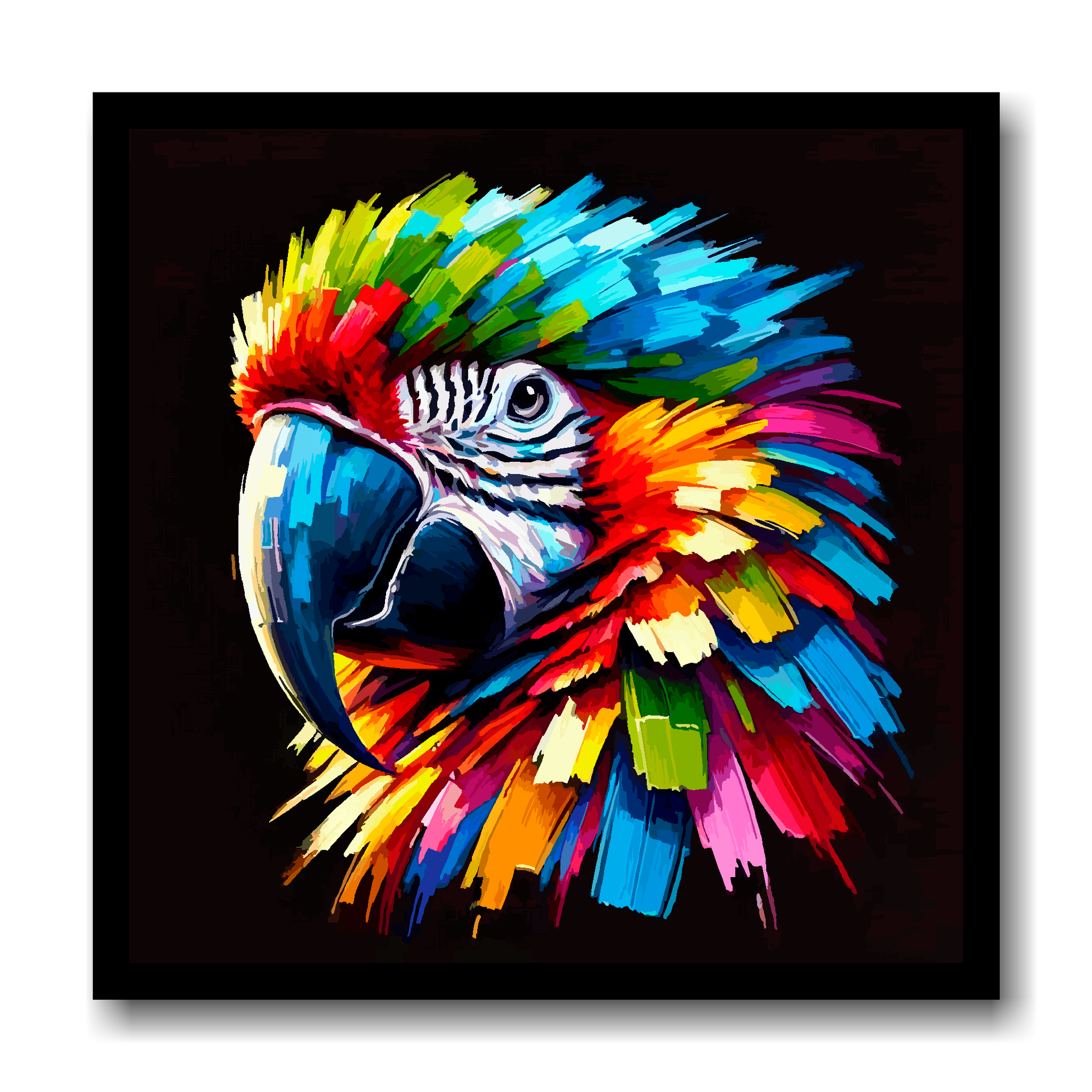 Large canvas wall art - A vibrant multi-coloured head portrait of a Macaw Parrot. Available in 3 large sizes.