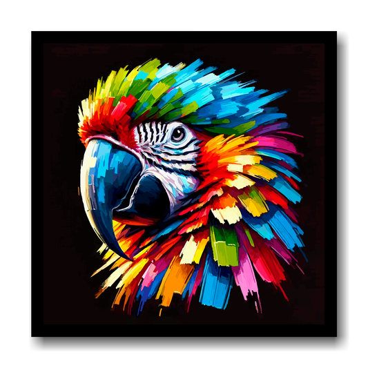Large canvas wall art - A vibrant multi-coloured head portrait of a Macaw Parrot. Available in 3 large sizes.