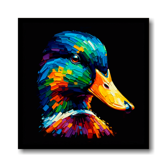 Large canvas wall art - Colourful Mallard duck portrait on a black background. Available in 3 large sizes.