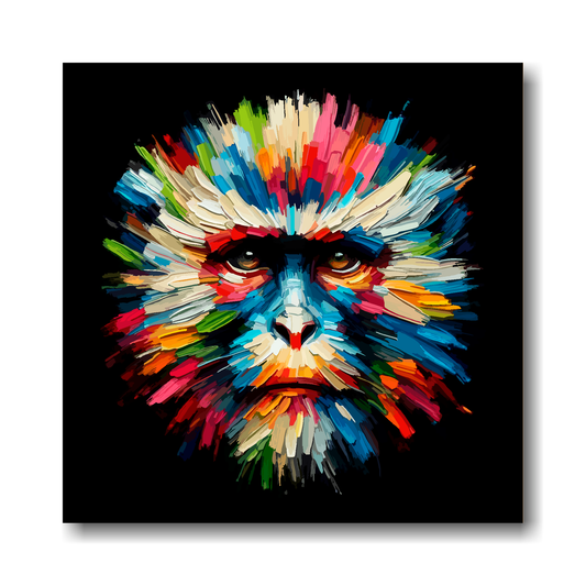 Large canvas wall art - Colourful Monkey portrait on a black background. Available in 3 large sizes.
