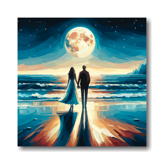 Large canvas wall art - Romantic Couple in a moonlight beach scene, Available in 3 large sizes.