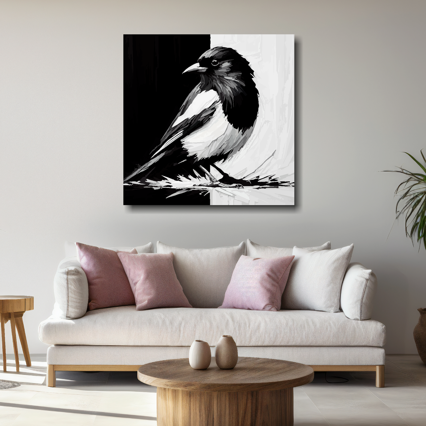 Large canvas wall art - A Magpie in club colours, inspired by Newcastle United F.C. Part of the UK CANVAS sports collection. Available in 3 large sizes