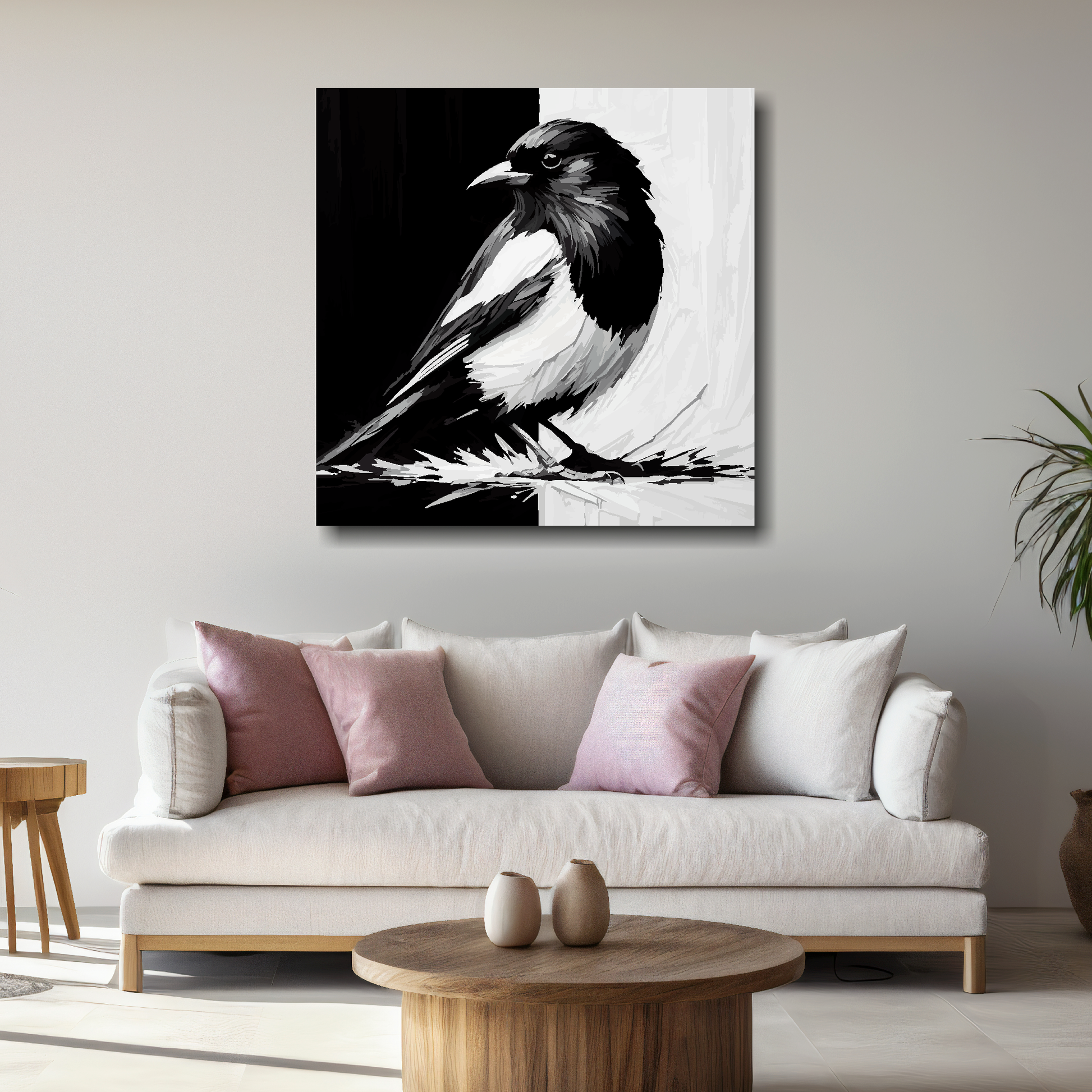 Large canvas wall art - A Magpie in club colours, inspired by Newcastle United F.C. Part of the UK CANVAS sports collection. Available in 3 large sizes