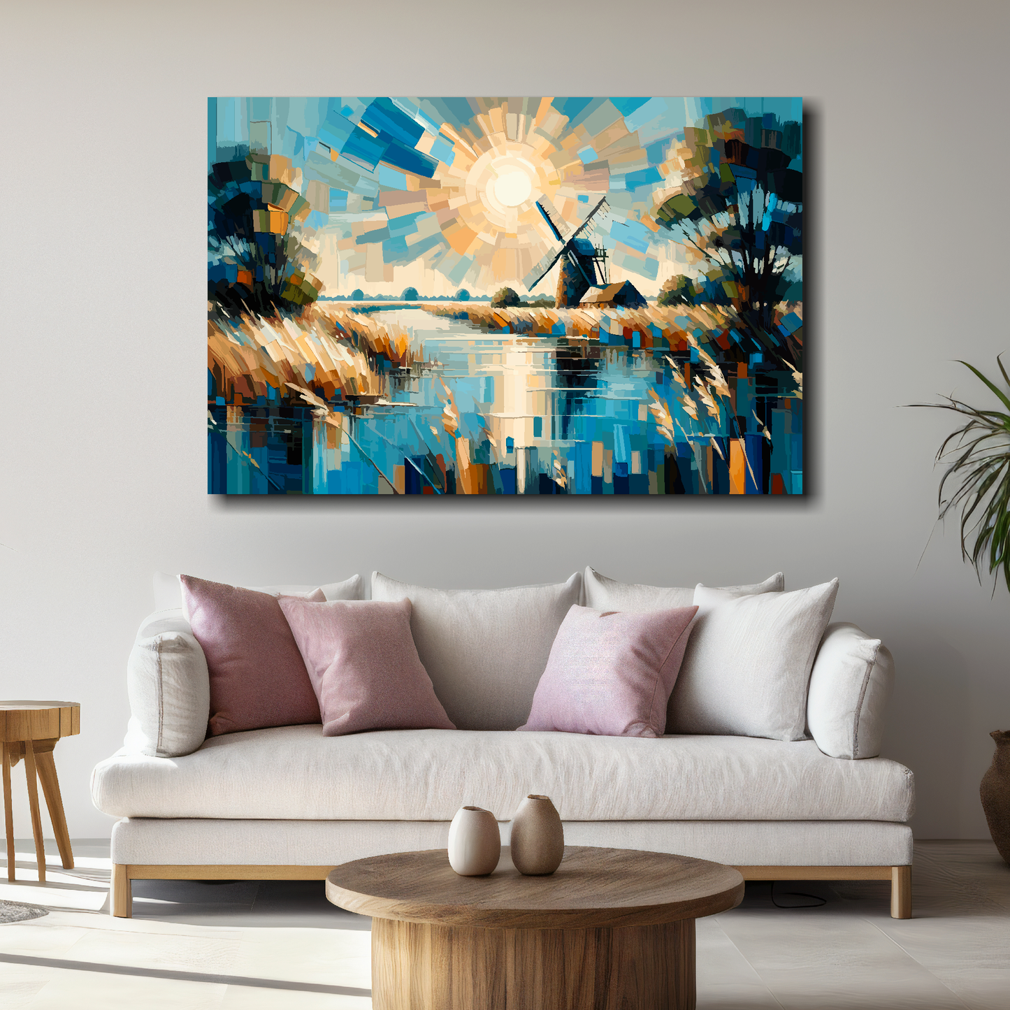 Large canvas wall art - A vibrant multi-coloured abstract of the Norfolk Broads landscape. Available in 3 large sizes.