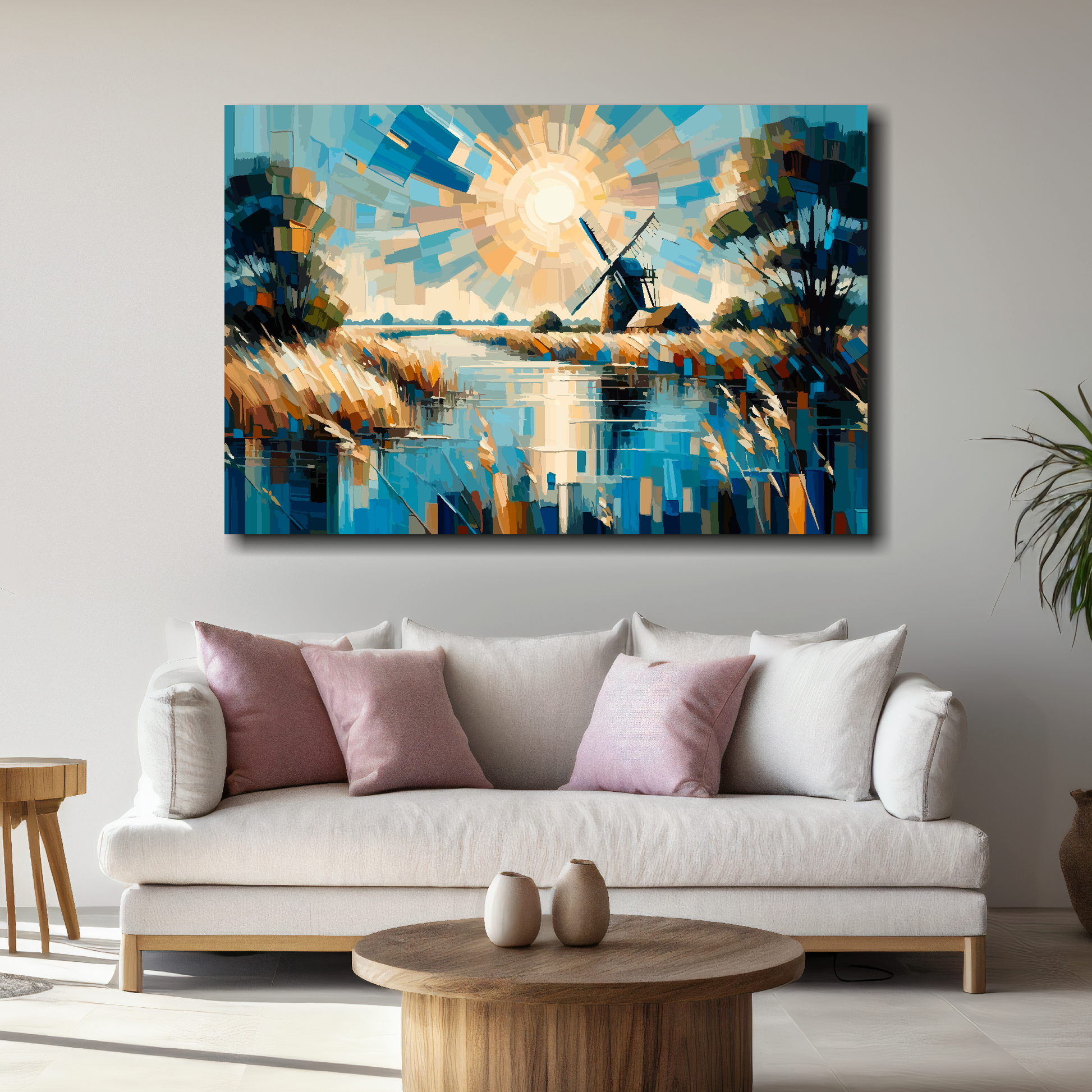 Large canvas wall art - A vibrant multi-coloured abstract of the Norfolk Broads landscape. Available in 3 large sizes.