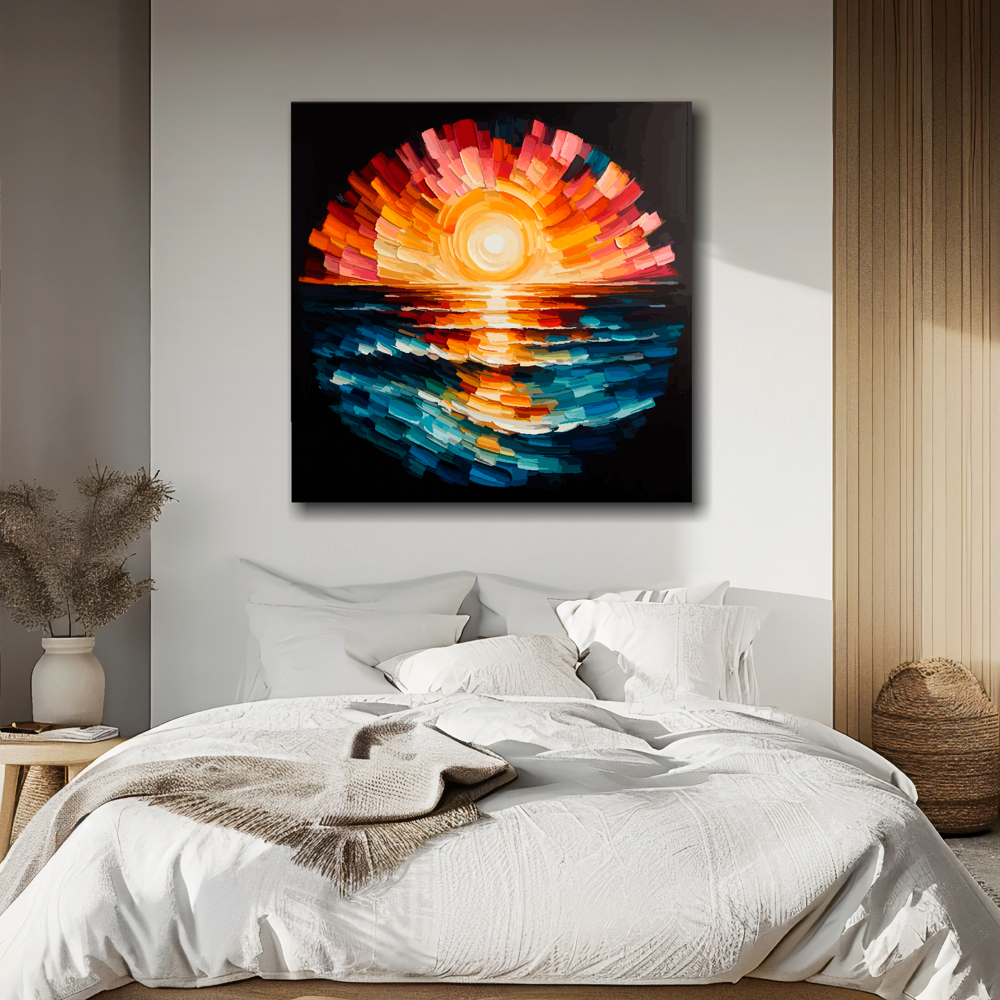 Large canvas wall art - Vibrant, Ocean Sunset abstract scene. Available in 3 large sizes.