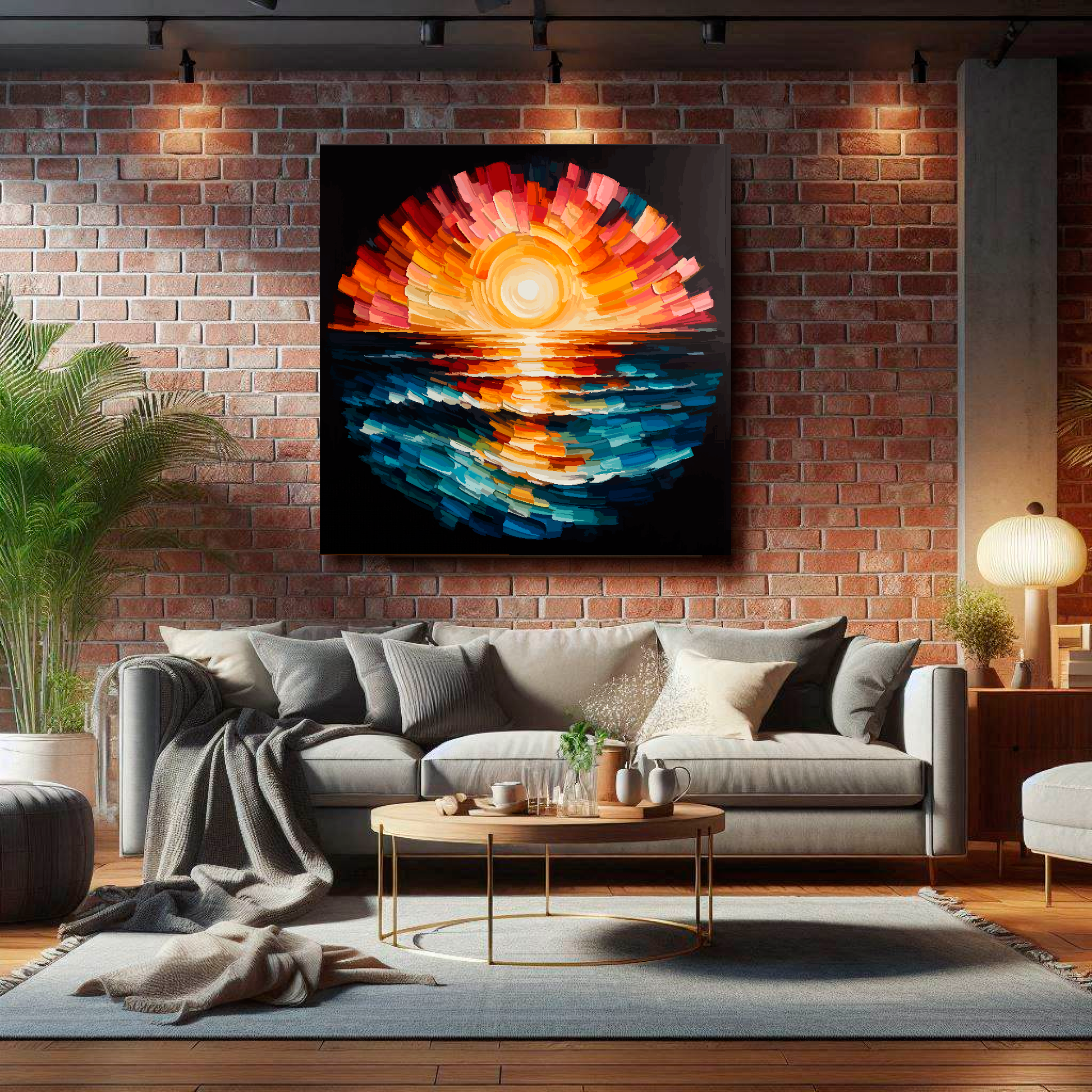 Large canvas wall art - Vibrant, Ocean Sunset abstract scene. Available in 3 large sizes.