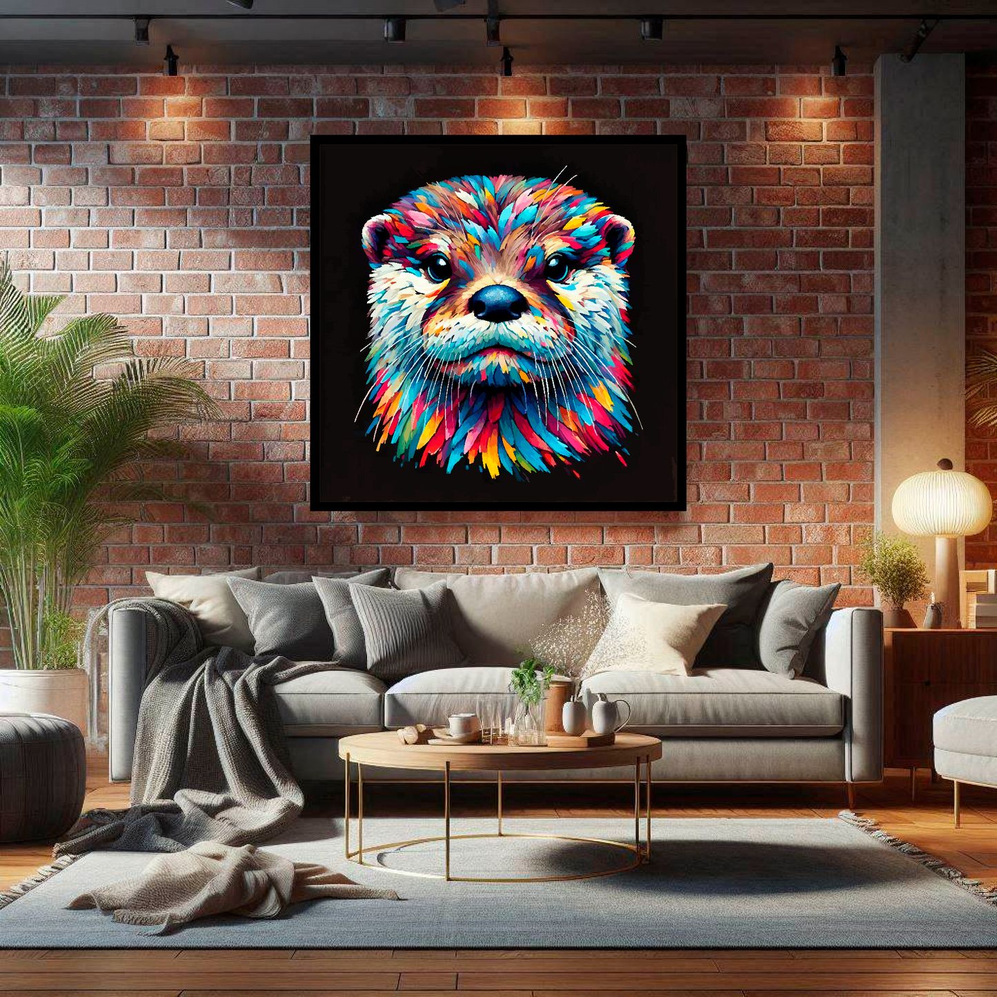 Large canvas wall art - A vibrant multi-coloured head portrait of a Otter. Available in 3 large sizes.