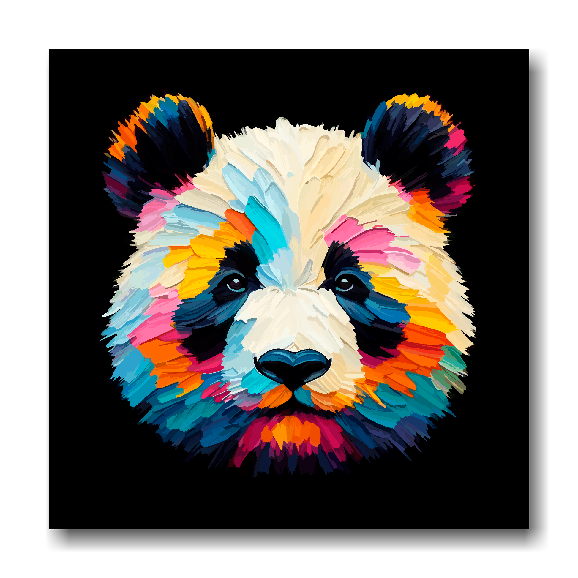 Large canvas wall art - A vibrant multi-coloured head portrait of a Panda. Available in 3 large sizes.