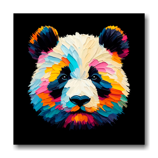 Large canvas wall art - A vibrant multi-coloured head portrait of a Panda. Available in 3 large sizes.