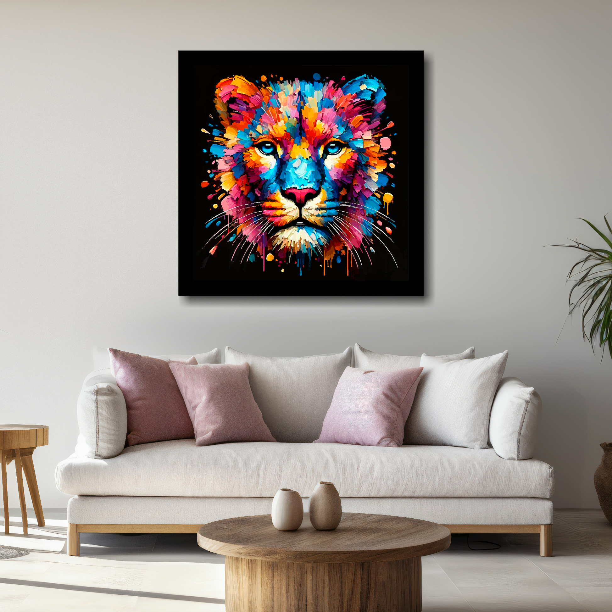 Large canvas wall art - A vibrant multi-coloured head portrait of a Panther. Available in 3 large sizes.