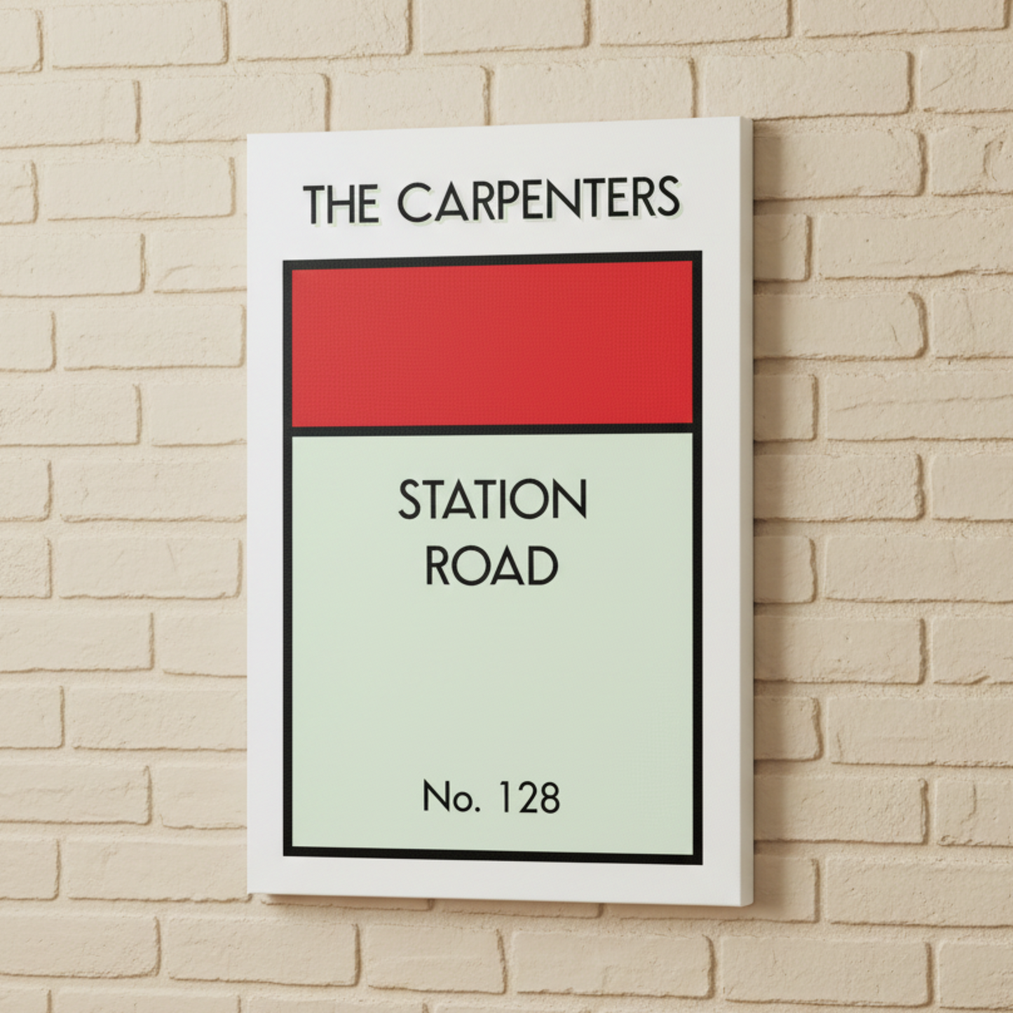Personalised Monopoly canvas print red- custom street name house number wall art UK made
