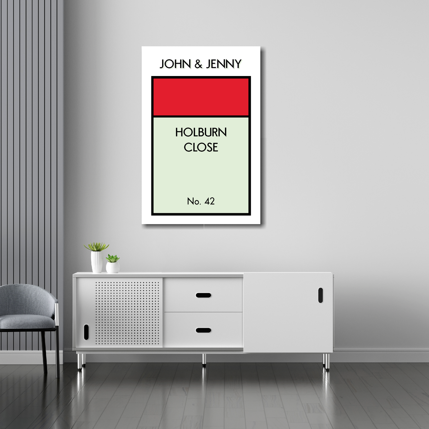 Personalised Monopoly canvas print 20 x 30 inch - custom address Monopoly wall decor