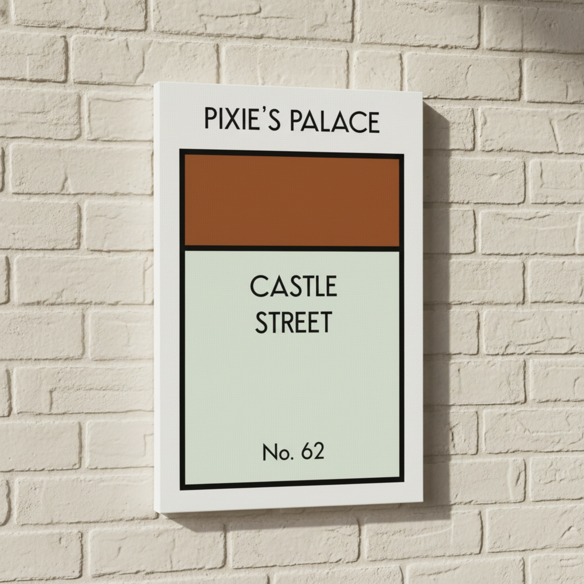 Personalised Monopoly canvas print brown - custom address board game wall art UK