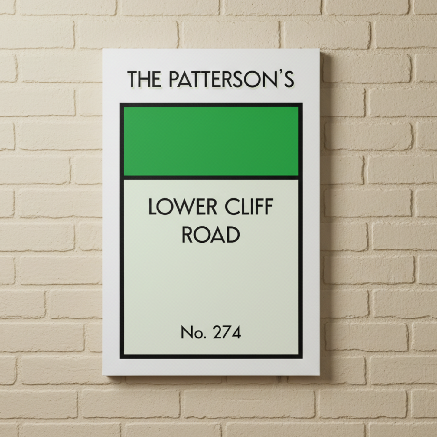 Personalised Monopoly canvas print green - personalised street name Monopoly decor UK