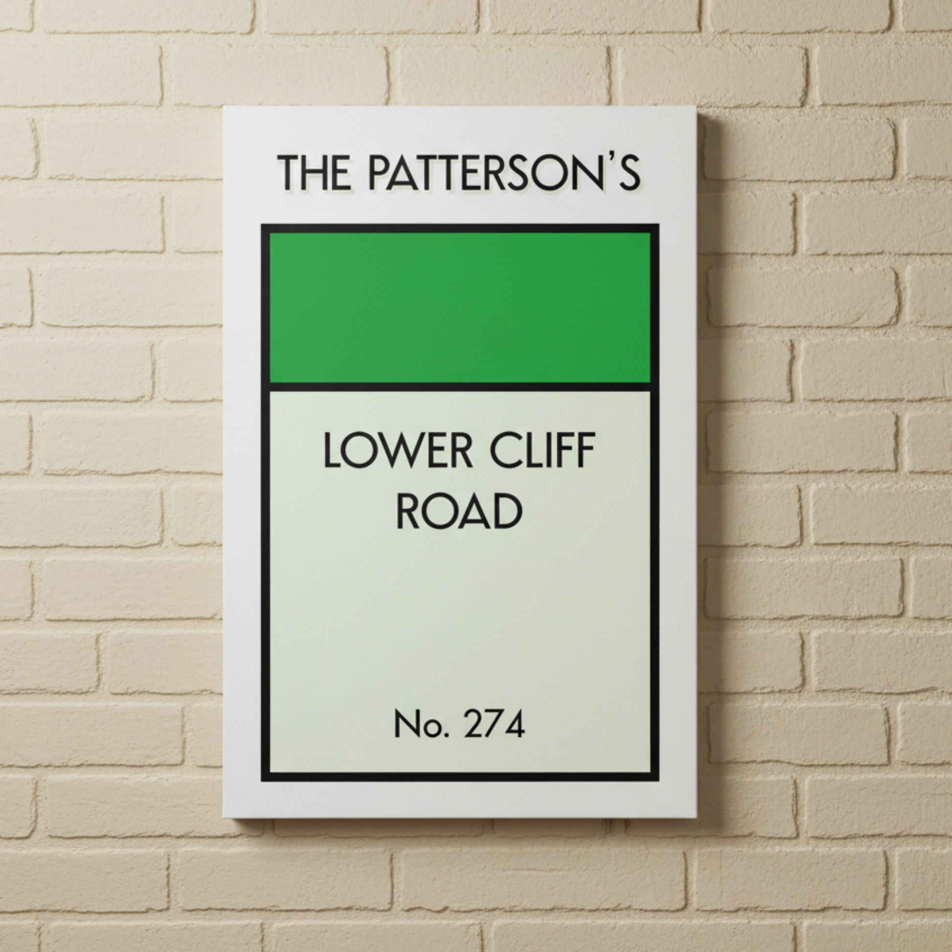 Personalised Monopoly canvas print green - personalised street name Monopoly decor UK