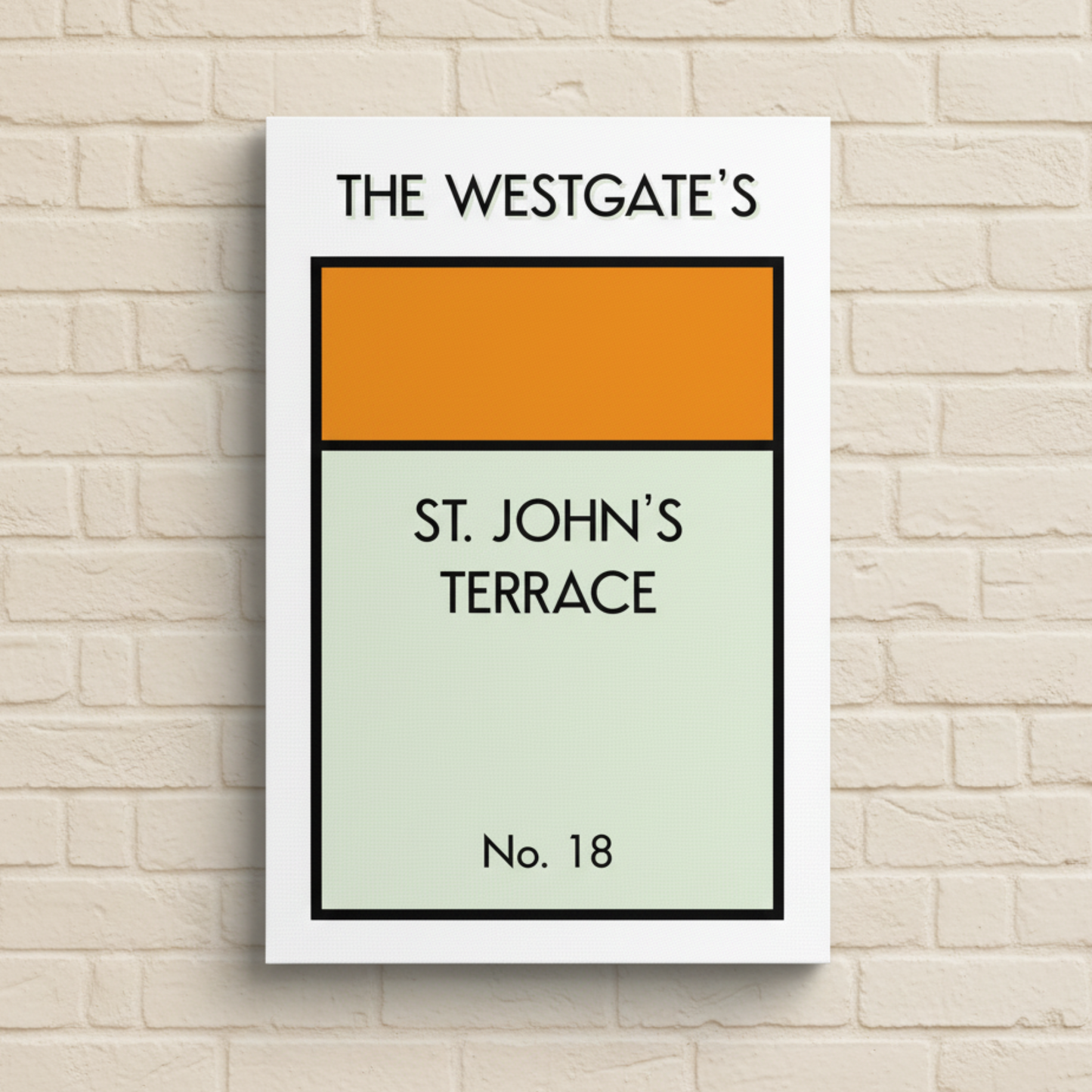 Personalised Monopoly canvas print orange - custom street name board game art