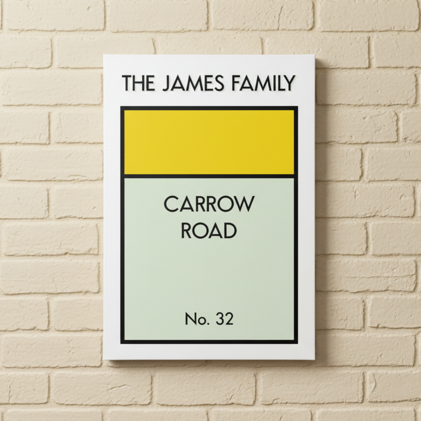 Personalised Monopoly canvas print yellow - personalised address wall decor