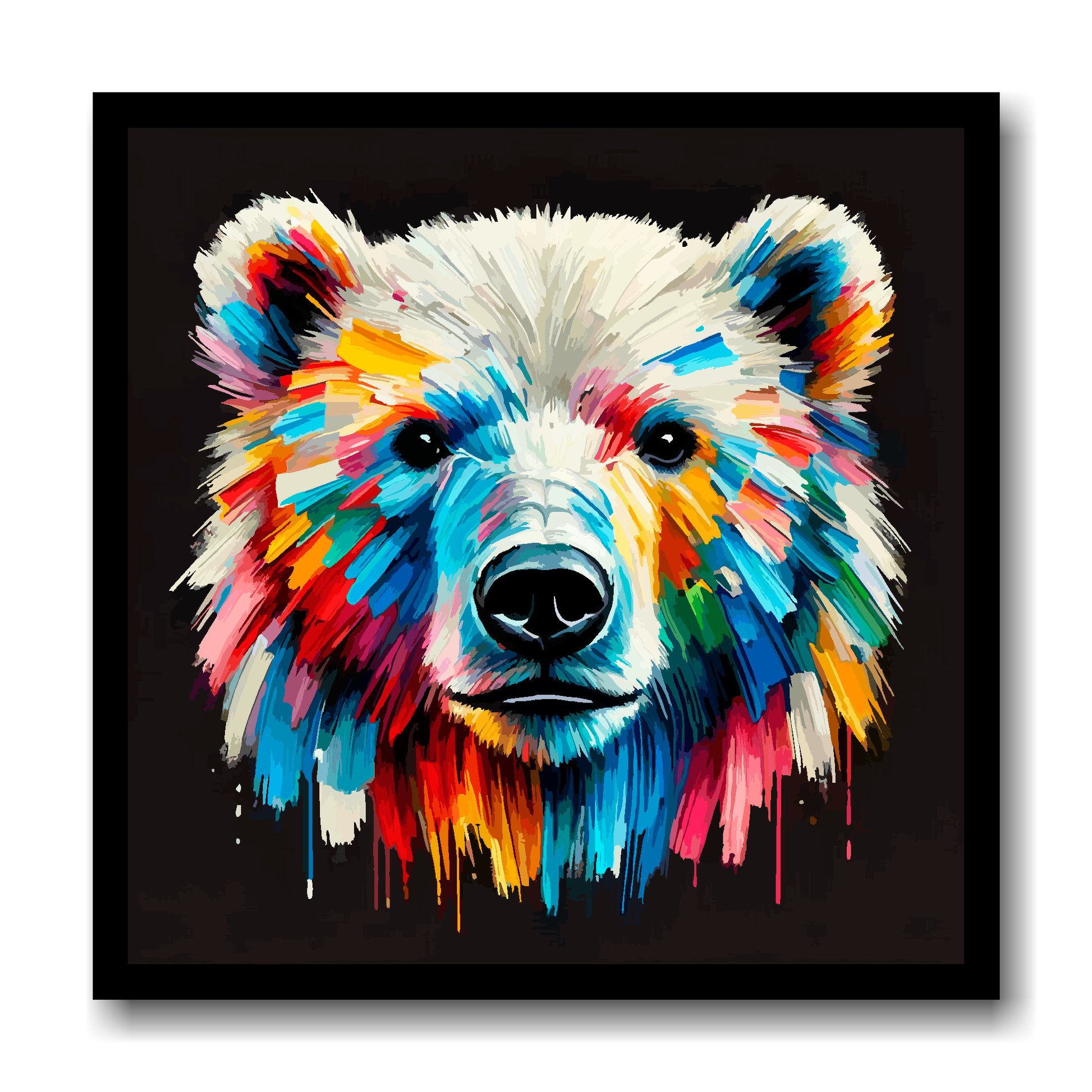 Large canvas wall art - A vibrant multi-coloured head portrait of a Polar Bear. Available in 3 large sizes.