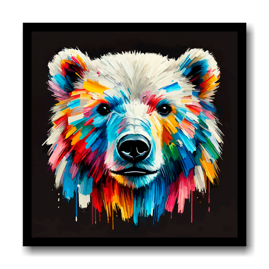 Large canvas wall art - A vibrant multi-coloured head portrait of a Polar Bear. Available in 3 large sizes.