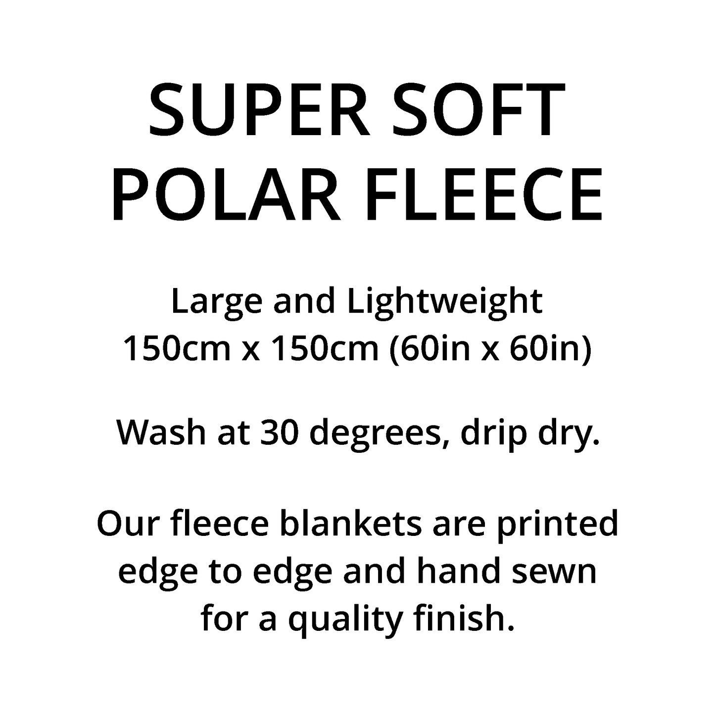 Text describing super soft polar fleece blanket with dimensions and care instructions.