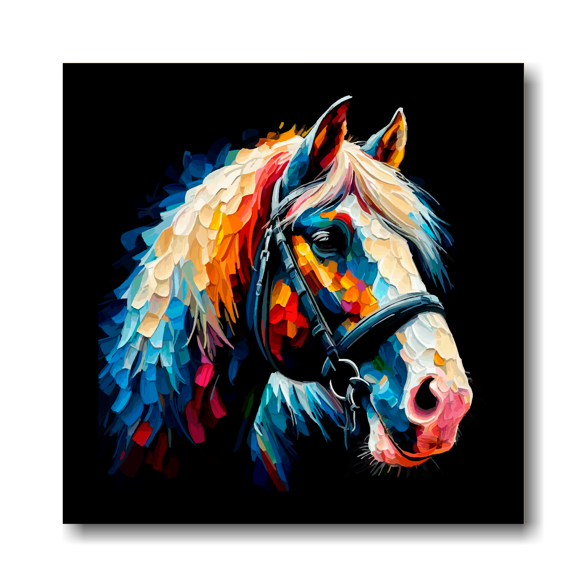 Large canvas wall art - Colourful Shire Horse portrait on a black background. Available in 3 large sizes.