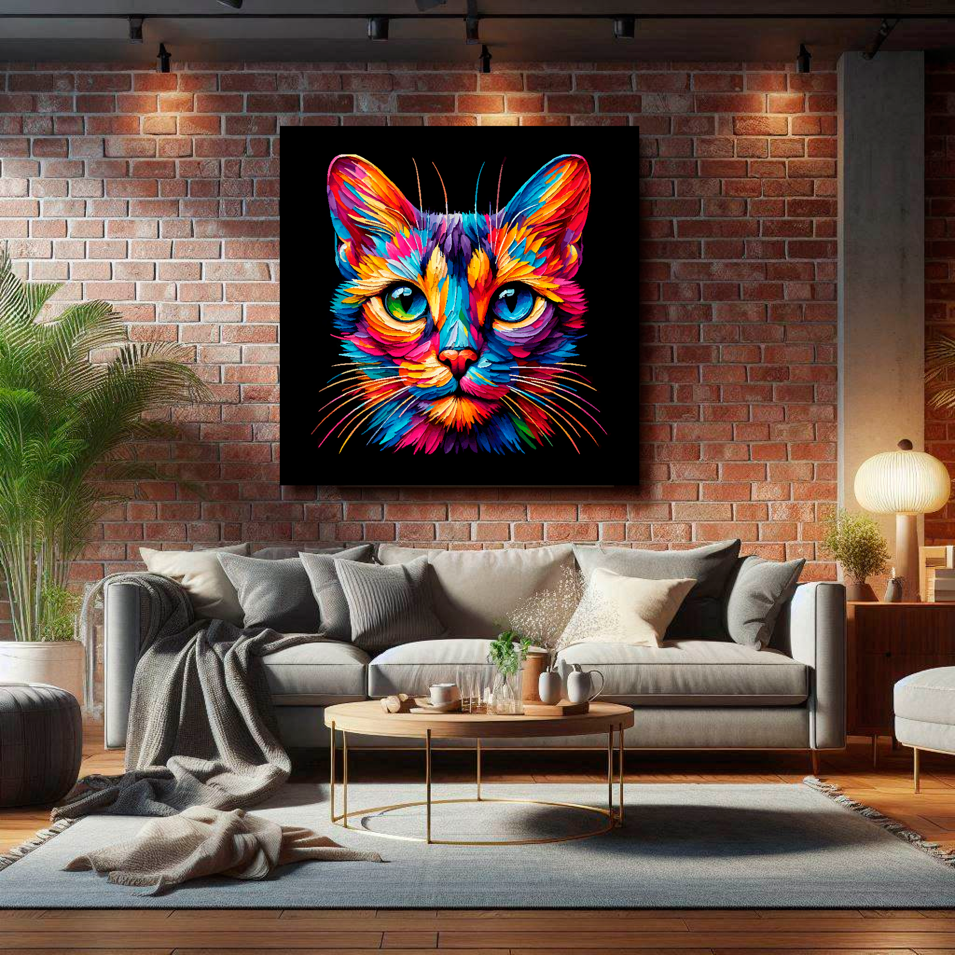 Large canvas wall art - A vibrant multi-coloured head portrait of a Singapura Cat. Available in 3 large sizes.