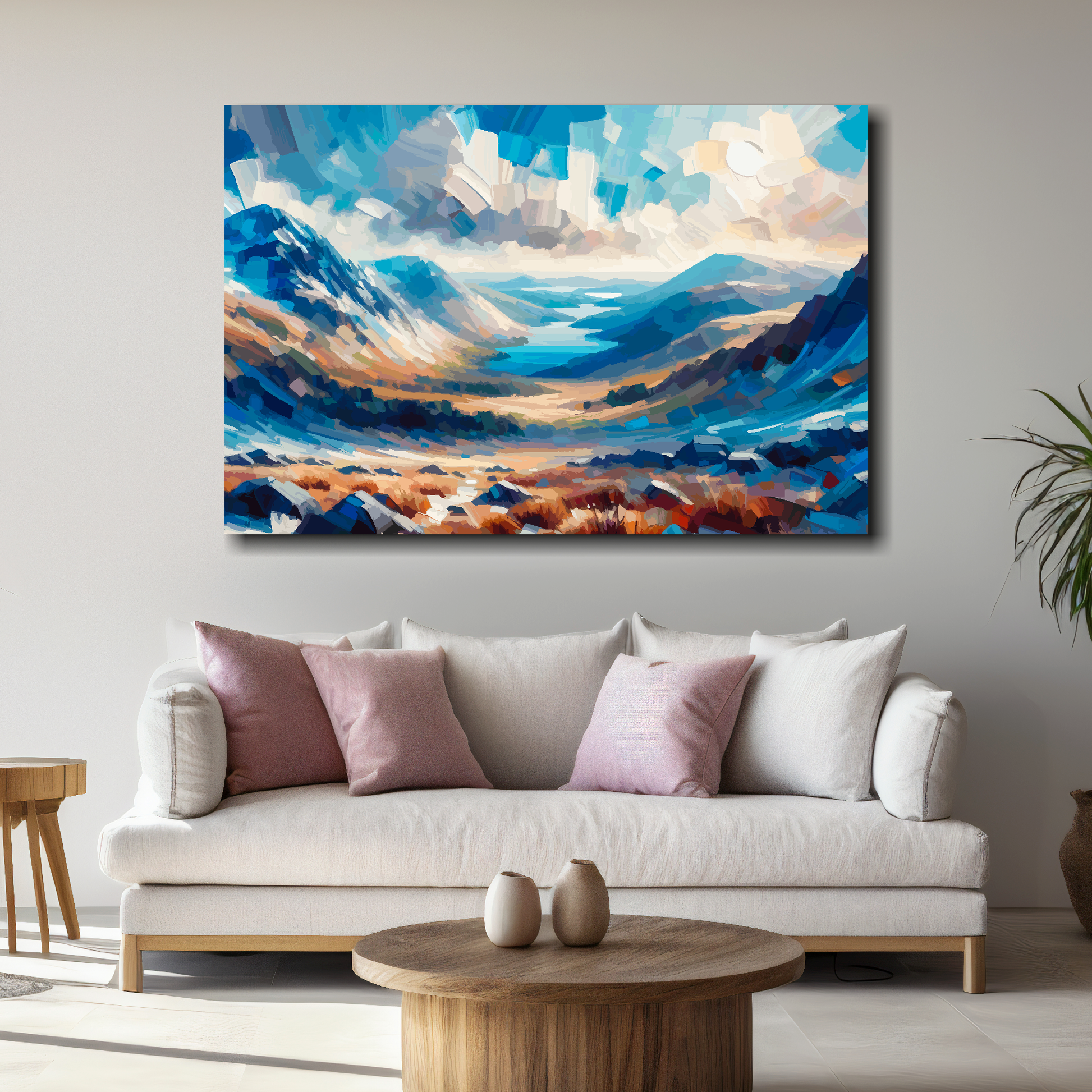 Large canvas wall art - A multi-coloured abstract landscape of Snowdonia. Available in 3 large sizes.