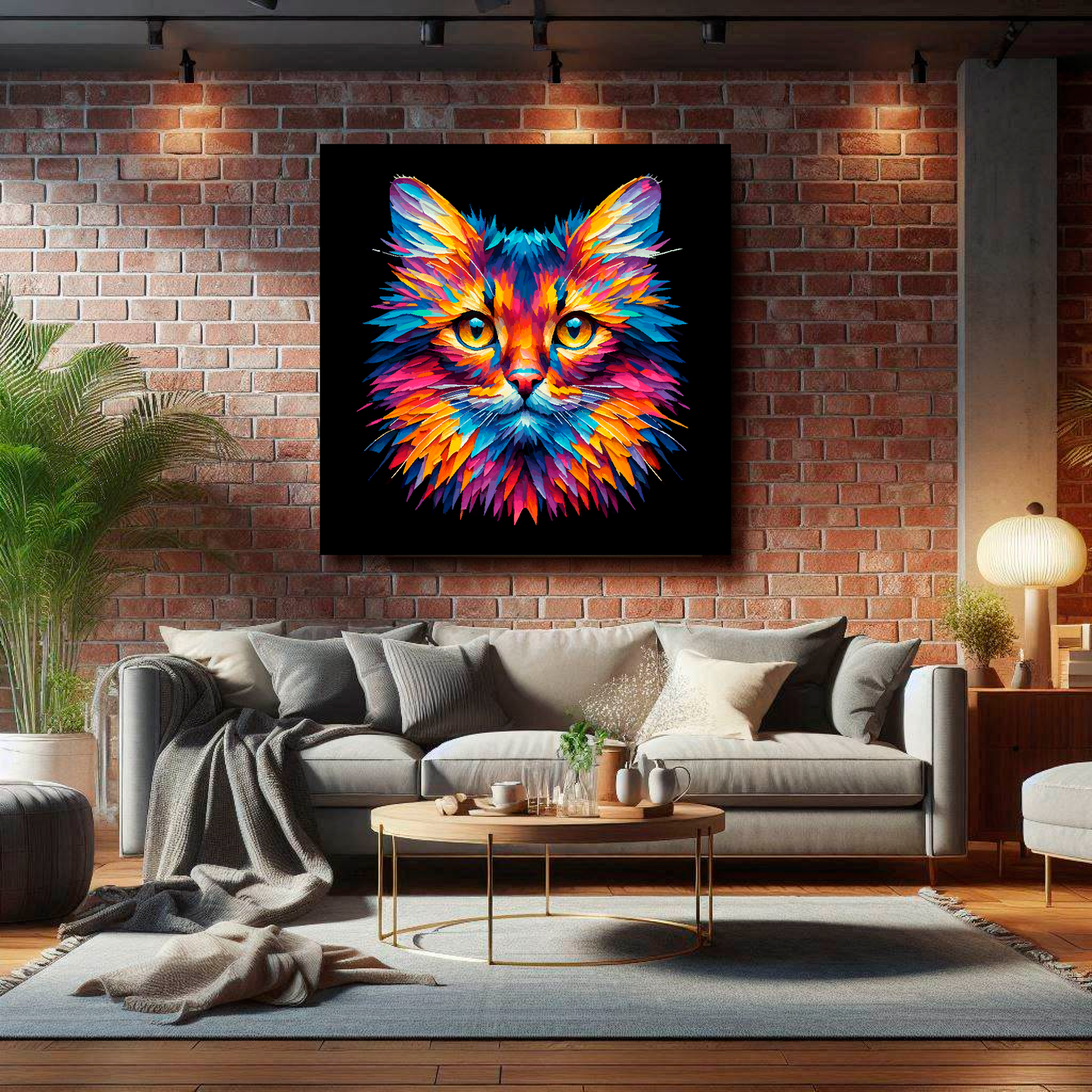 Large canvas wall art - A multi-coloured head portrait of a Somali Cat. Available in 3 large sizes.