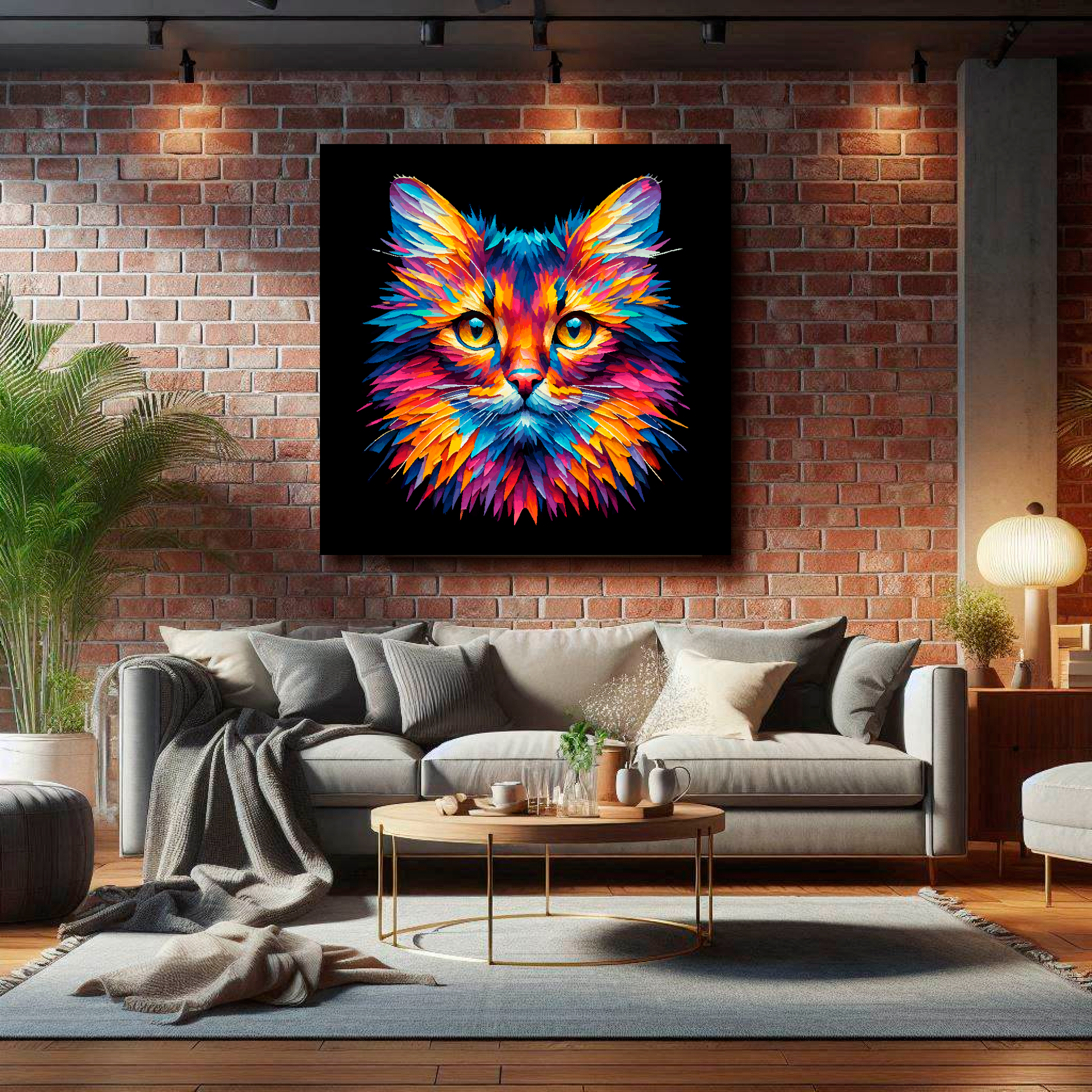 Large canvas wall art - A multi-coloured head portrait of a Somali Cat. Available in 3 large sizes.